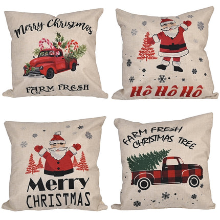 Christmas Decorations Linen Pillowcases Square Pillowcases Without Pillow Core(Red Car)-garmade.com