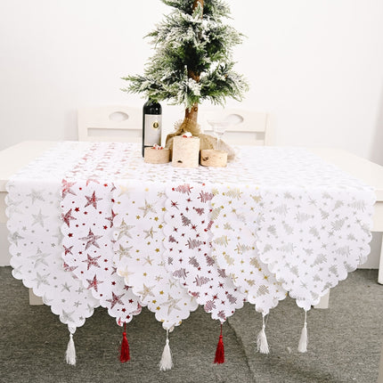 Christmas Table Decoration Bronzing Tablecloth Holiday Decoration Supplies(Silver Star)-garmade.com