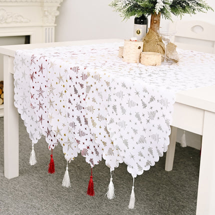 Christmas Table Decoration Bronzing Tablecloth Holiday Decoration Supplies(Silver Star)-garmade.com