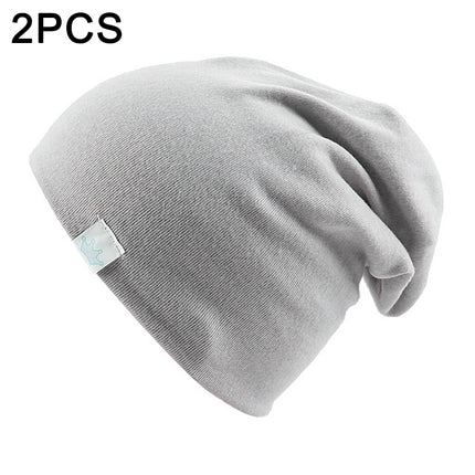 2 PCS Cute Solid Knitted Cotton Hat Beanies Autumn Winter Warm Earmuff Colorful Crown Caps For Newborn Baby Children(Light Grey)-garmade.com