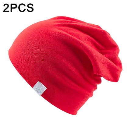2 PCS Cute Solid Knitted Cotton Hat Beanies Autumn Winter Warm Earmuff Colorful Crown Caps For Newborn Baby Children(Red)-garmade.com