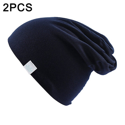 2 PCS Cute Solid Knitted Cotton Hat Beanies Autumn Winter Warm Earmuff Colorful Crown Caps For Newborn Baby Children(Tibet Navy)-garmade.com