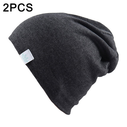 2 PCS Cute Solid Knitted Cotton Hat Beanies Autumn Winter Warm Earmuff Colorful Crown Caps For Newborn Baby Children(Grey)-garmade.com