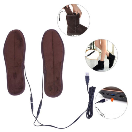 2 Pairs USB Shoe Dryer Electric Insoles Shoe Winter Keep Warm Heated Insole for Shoes Boot, Size:35-36(Brown)-garmade.com