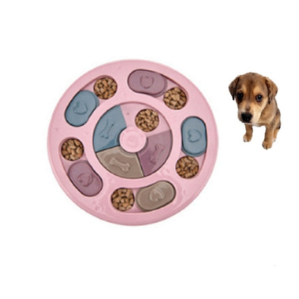 Pet Toy Dog Food Turntable Eating Puzzle Anti-Smashing Dog Bowl Supplies, Style:Round Style(Pink)-garmade.com