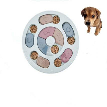 Pet Toy Dog Food Turntable Eating Puzzle Anti-Smashing Dog Bowl Supplies, Style:Round Style(Blue)-garmade.com