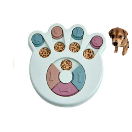 Pet Toy Dog Food Turntable Eating Puzzle Anti-Smashing Dog Bowl Supplies, Style:Footprint Style(Blue)-garmade.com