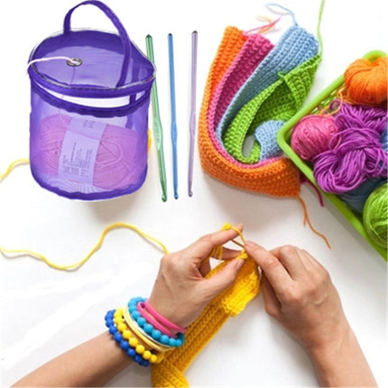Mesh Bag DIY Hand Weaving Tools Yarn Storage Knitting Bag Organizer Hollow Yarn Bag(Big Purple)-garmade.com