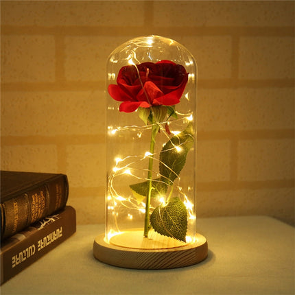 LED flashing luminous artificial fresh roses romantic decorative flower wedding Valentine's Day gift to send lovers birthday Beige Wooden Base 0-5W-garmade.com