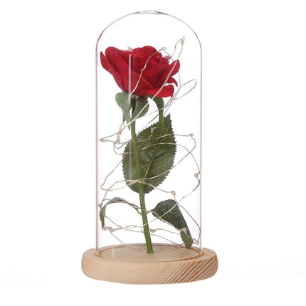LED flashing luminous artificial fresh roses romantic decorative flower wedding Valentine's Day gift to send lovers birthday Beige Wooden Base 0-5W-garmade.com