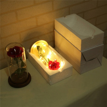 LED flashing luminous artificial fresh roses romantic decorative flower wedding Valentine's Day gift to send lovers birthday Brown Wooden Base 0-5W-garmade.com