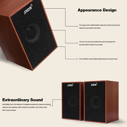 SADA USB Mini Wooden Super Bass Wired Speakers for Laptop / Desktop / Smart Phone, with 3.5mm AUX-garmade.com