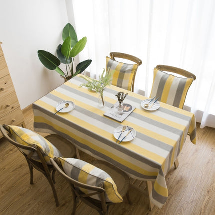Cover Cloth Towel For The Rectangular Striped Coffee Table Round Table Dining Table, Size:90x90cm(Yellow Grey Stripes)-garmade.com