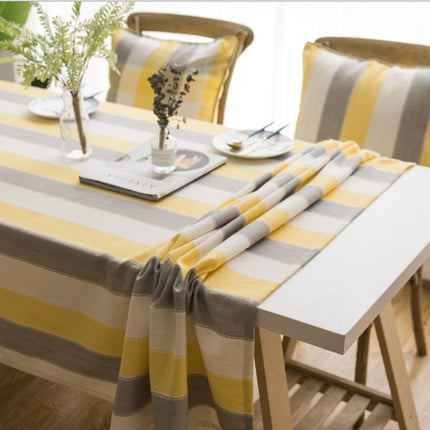 Cover Cloth Towel For The Rectangular Striped Coffee Table Round Table Dining Table, Size:100x135cm(Yellow Grey Stripes)-garmade.com