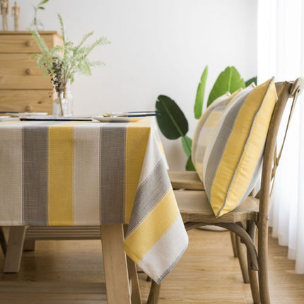 Cover Cloth Towel For The Rectangular Striped Coffee Table Round Table Dining Table, Size:135x135cm(Yellow Grey Stripes)-garmade.com