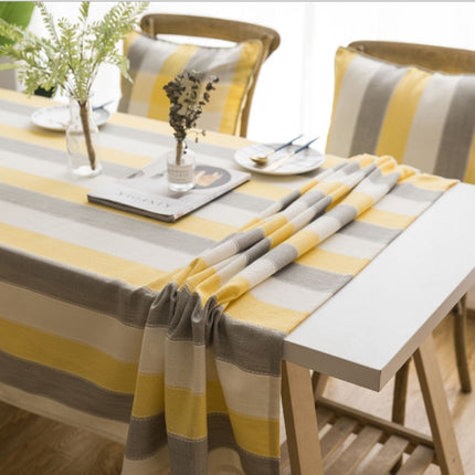 Cover Cloth Towel For The Rectangular Striped Coffee Table Round Table Dining Table, Size:135x180cm(Yellow Grey Stripes)-garmade.com
