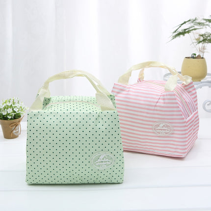 Striped Dot Portable Thermal Insulated Cold Keep Food Safe Warm Lunch Bag(Green Dot)-garmade.com