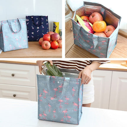 Waterproof Special Thermal Insulation Storage Tote Portable Insulated Lunch Box Pouch Cooler Oxford Cloth Food Bag(Flamingo Dark blue)-garmade.com