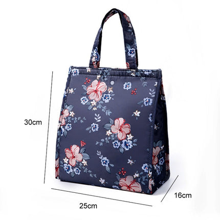 Waterproof Special Thermal Insulation Storage Tote Portable Insulated Lunch Box Pouch Cooler Oxford Cloth Food Bag(Grey flower)-garmade.com