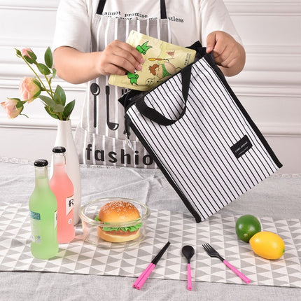 2 PCS Black White Stripes Portable Thermal Lunch Bags for Women Kids Men Food Picnic Cooler Box Insulated Tote Bag Storage Container(Black)-garmade.com
