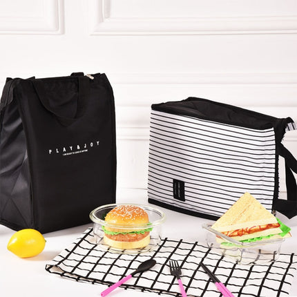 2 PCS Black White Stripes Portable Thermal Lunch Bags for Women Kids Men Food Picnic Cooler Box Insulated Tote Bag Storage Container(Black)-garmade.com