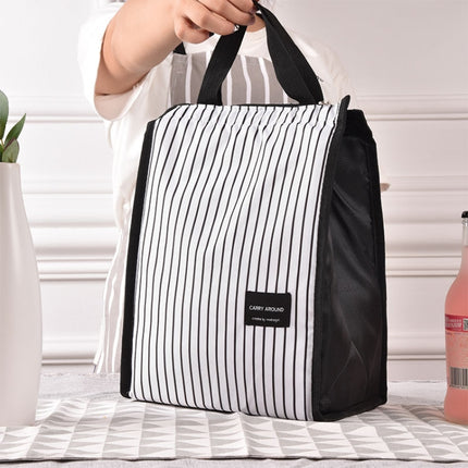 2 PCS Black White Stripes Portable Thermal Lunch Bags for Women Kids Men Food Picnic Cooler Box Insulated Tote Bag Storage Container(White stripe)-garmade.com