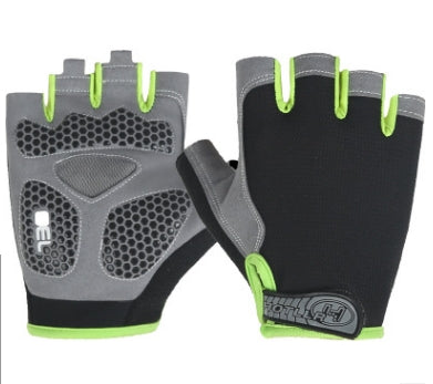 Cycling Shock Absorbing Anti-Slip Gloves Fitness Weight Lifting Training Half-finger Gloves, Size:M(Black+Green)-garmade.com
