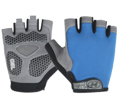 Cycling Shock Absorbing Anti-Slip Gloves Fitness Weight Lifting Training Half-finger Gloves, Size:L(Lake Blue)-garmade.com