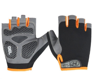 Cycling Shock Absorbing Anti-Slip Gloves Fitness Weight Lifting Training Half-finger Gloves, Size:L(Black+Orange)-garmade.com