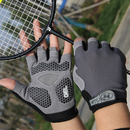 Cycling Shock Absorbing Anti-Slip Gloves Fitness Weight Lifting Training Half-finger Gloves, Size:L(Grey)-garmade.com