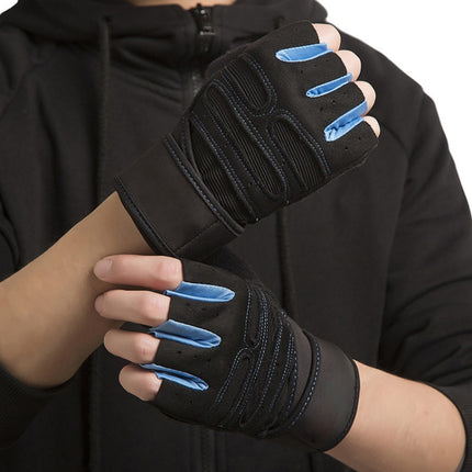 Gym Gloves Heavyweight Sports Exercise Weight Lifting Gloves Body Building Training Sport Fitness Gloves, Size:L(Blue)-garmade.com