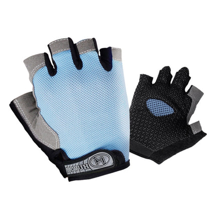 Summer Men Women Fitness Gloves Gym Weight Lifting Cycling Yoga Training Thin Breathable Antiskid Half Finger Gloves, Size:S(Light Blue)-garmade.com