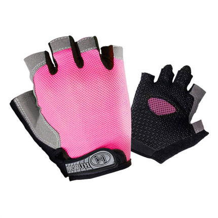 Summer Men Women Fitness Gloves Gym Weight Lifting Cycling Yoga Training Thin Breathable Antiskid Half Finger Gloves, Size:S(Pink)-garmade.com