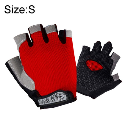 Summer Men Women Fitness Gloves Gym Weight Lifting Cycling Yoga Training Thin Breathable Antiskid Half Finger Gloves, Size:S(Red)-garmade.com