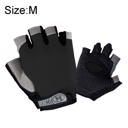 Summer Men Women Fitness Gloves Gym Weight Lifting Cycling Yoga Training Thin Breathable Antiskid Half Finger Gloves, Size:M(Black)-garmade.com