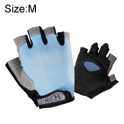 Summer Men Women Fitness Gloves Gym Weight Lifting Cycling Yoga Training Thin Breathable Antiskid Half Finger Gloves, Size:M(Light Blue)-garmade.com