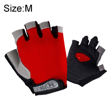 Summer Men Women Fitness Gloves Gym Weight Lifting Cycling Yoga Training Thin Breathable Antiskid Half Finger Gloves, Size:M(Red)-garmade.com