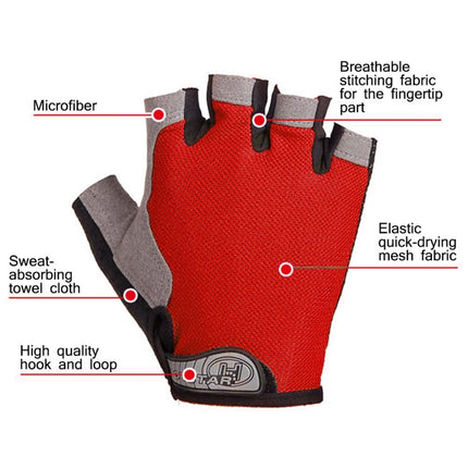 Summer Men Women Fitness Gloves Gym Weight Lifting Cycling Yoga Training Thin Breathable Antiskid Half Finger Gloves, Size:M(Red)-garmade.com