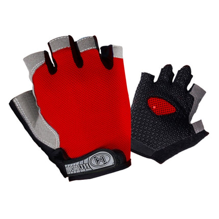 Summer Men Women Fitness Gloves Gym Weight Lifting Cycling Yoga Training Thin Breathable Antiskid Half Finger Gloves, Size:L(Red)-garmade.com