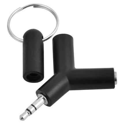 Mini Y Shaped 3.5mm Male to Double 3.5mm Female Jack Audio Headset Adapter Connector Keychain(Black)-garmade.com