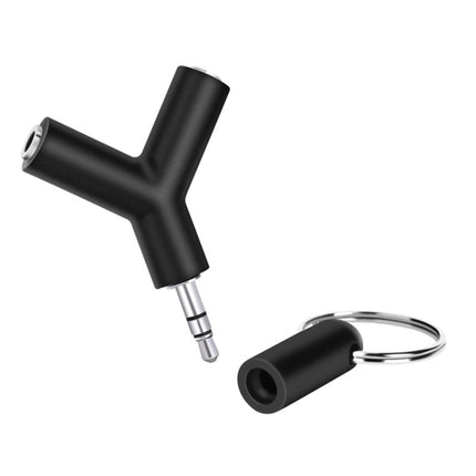 Mini Y Shaped 3.5mm Male to Double 3.5mm Female Jack Audio Headset Adapter Connector Keychain(Black)-garmade.com