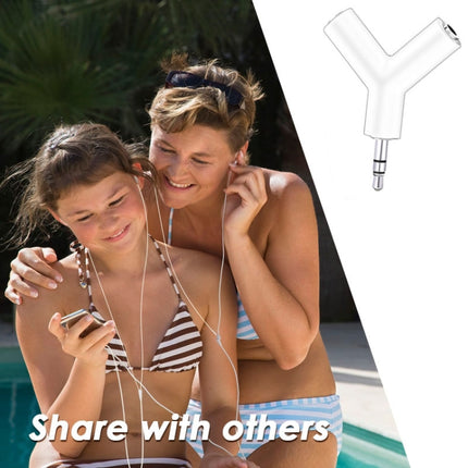 Mini Y Shaped 3.5mm Male to Double 3.5mm Female Jack Audio Headset Adapter Connector Keychain(White)-garmade.com