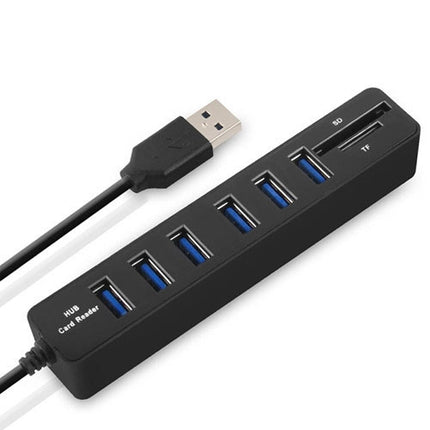 Multi USB 2.0 Hub USB Splitter High Speed 6 Ports with TF SD Card Reader(Black)-garmade.com