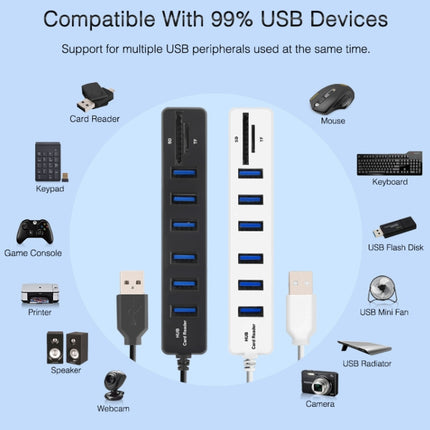 Multi USB 2.0 Hub USB Splitter High Speed 6 Ports with TF SD Card Reader(Black)-garmade.com