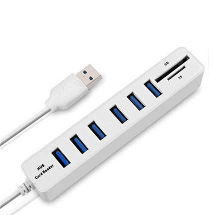 Multi USB 2.0 Hub USB Splitter High Speed 6 Ports with TF SD Card Reader(White)-garmade.com