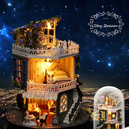Rotatable Music Box Miniature Wooden House Kits DIY Toy Accessories Crafts(A)-garmade.com