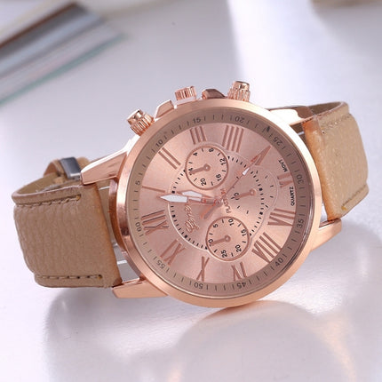 Women and Men Fashion Quartz Watches Leather Sports Casual Watch(Khaki)-garmade.com