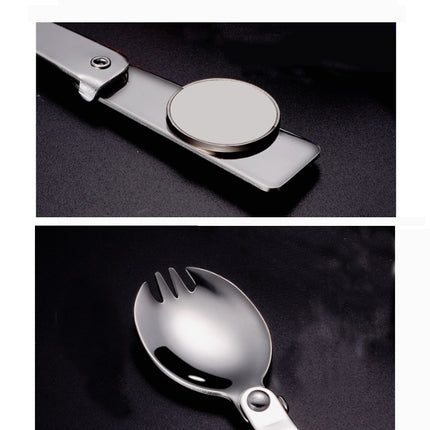 2PCS Stainless Steel Folding Fork Spoon Integrated Dual-use Picnic Portable Tableware, Random Color Delivery(Spoon)-garmade.com