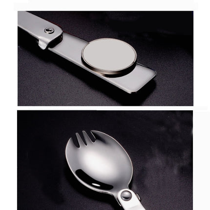 2PCS Stainless Steel Folding Fork Spoon Integrated Dual-use Picnic Portable Tableware, Random Color Delivery(Fork)-garmade.com