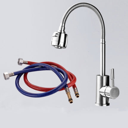 Kitchen Faucet Anti-splash Head Wash Basin Sink Universal Rotatable Faucet Full Copper Joint, Style:304 Hot & Cold+60cm Tube-garmade.com